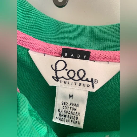 Vintage Lilly Pulitzer Girls Polo Shirt Size M Green Pima Cotton Blend Button - Picture 6 of 9